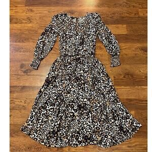 Talbots Women’s Leopard Print Tie Waist Midi Dress – Size 4 Chic Animal Print